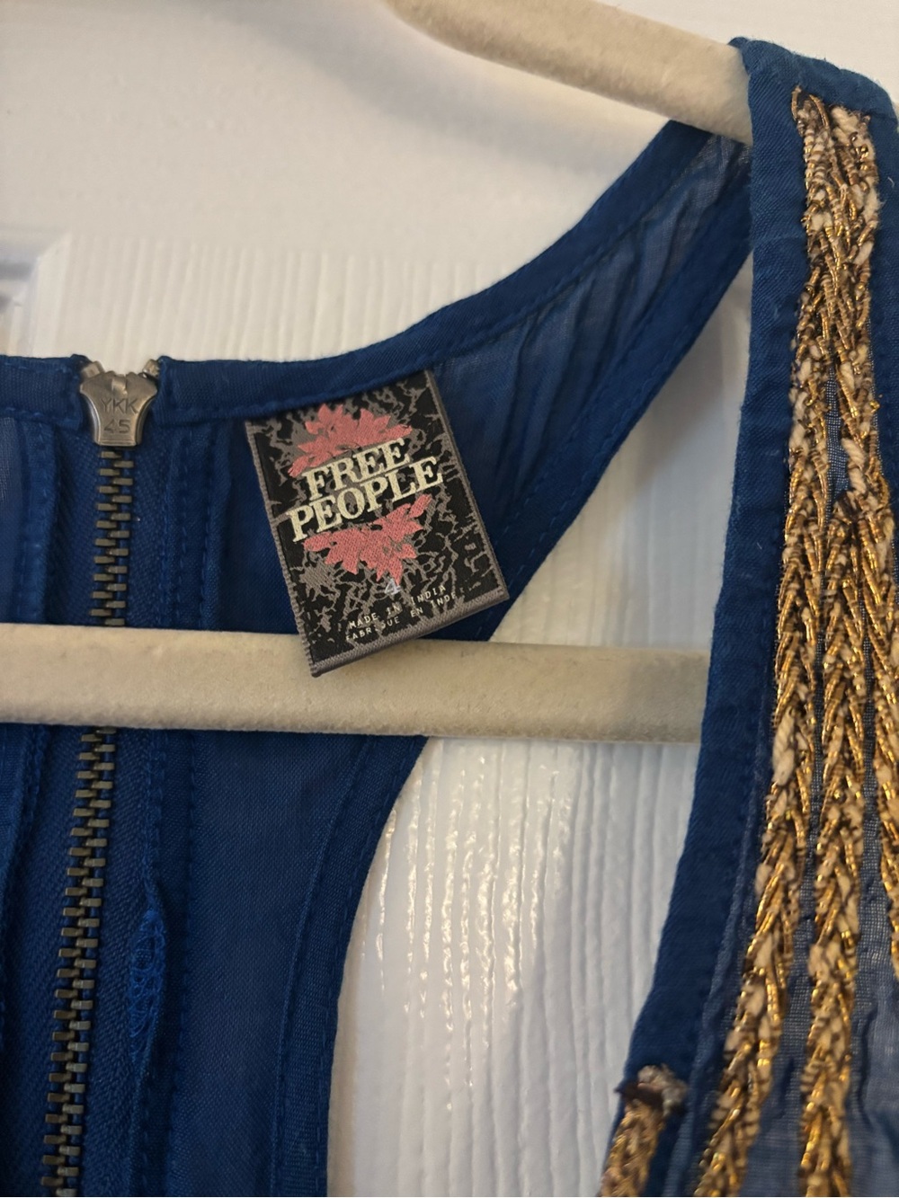 Free People Blue and Gold Beaded Top - Picture 4 of 6